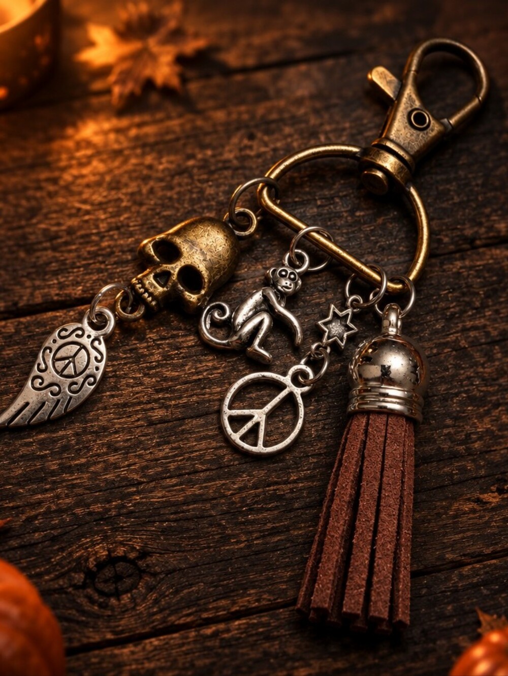 Halloween Skull Wing Monkey Peace Charms Handmade Keychain Bag Zipper Clip